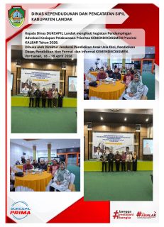 Kepala Dinas DUKCAPIL Landak mengikuti kegiatan pendampingan Advokasi kesiapan Prioritas KEMENDIKASMEN PROVINSI KALIMANTAN BARAT tahun 2026

Pontianak, 16-18 Apri 2026