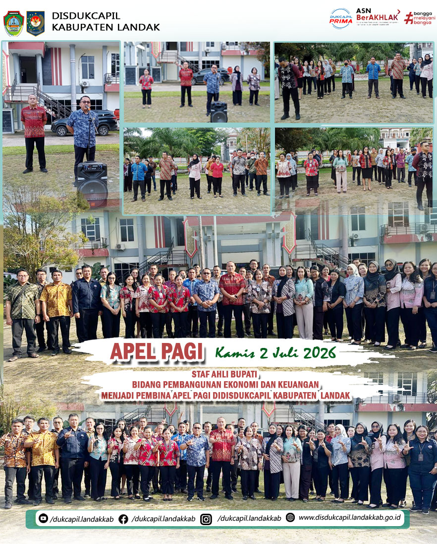 Staf Ahli Bupati Landak Bidang Pembangunan Ekonomi dan Keuangan menjadi pembina apel pagi didisdukcapil Kabupaten Landak

Kamis, 2 Juli 2026