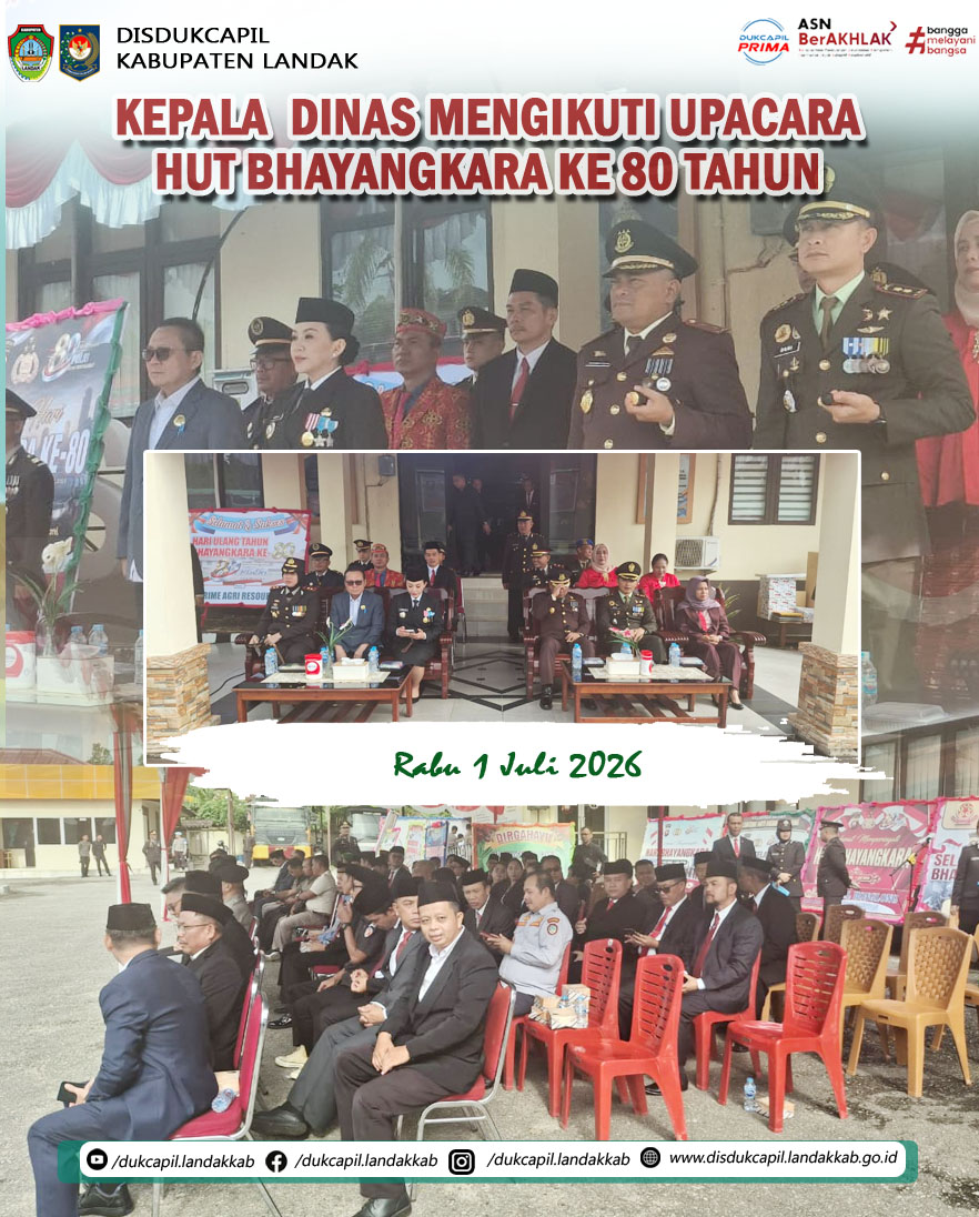 Kepala Dinas Dukcapil Landak Menghadiri HUT BHAYANGKARA KE 80 Tahun

Rabu 1 Juli 2026