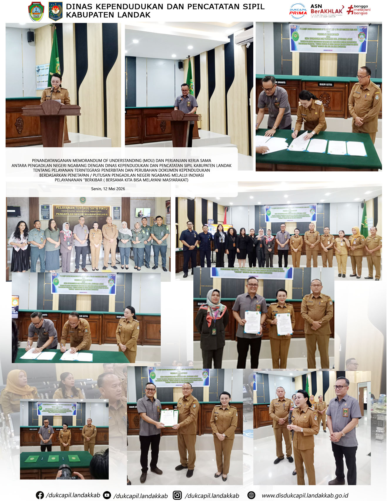 Penandatangan Memorandum of Understanding ( MOU) dan Perjanjian Kerja Sama antara Pengadilan Negeri Ngabang dengan DISDUKCAPIL LANDAK tentang pelayanan terintegrasi