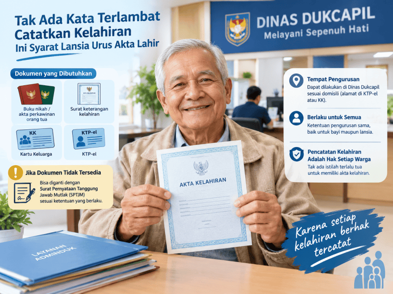 Tak Ada Kata Terlambat Catatkan Kelahiran, Ini Syarat Lansia Urus Akta Lahir